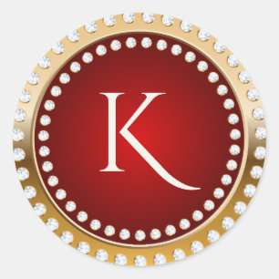 Sticker Rond Monogramme or et rouge diamants blancs