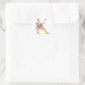 Sticker Rond Monogramme or lettre K avec fleurs (Sac)
