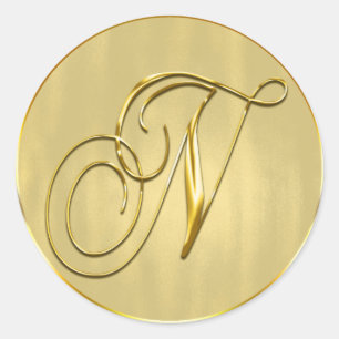 Sticker Rond Monogramme Or N Seal Faire-part de mariage Holiday