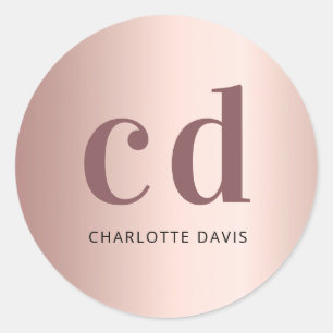Sticker Rond monogramme or rose initiales nom chic