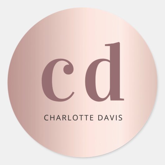 Sticker Rond monogramme or rose initiales nom chic (Devant)