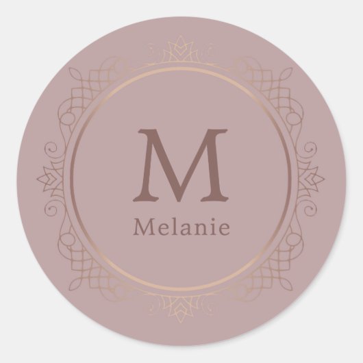 Sticker Rond Monogramme or Rose tendance Elégant Modèle (Devant)