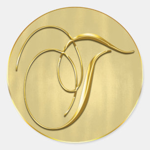 Sticker Rond Monogramme or T Seal Faire-part de mariage Holiday