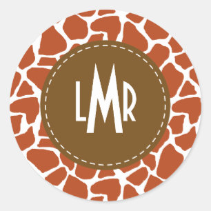 Sticker Rond Monogramme orange de motif de girafe