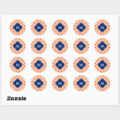 Sticker Rond Monogramme Orange et Royal Blue Quatrefoil (Feuille)