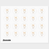 Sticker Rond Monogramme orange pour la fête de mariage avec nom (Feuille)