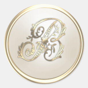 Sticker Rond Monogramme Orné B Classique Rond en Or et Ivoire