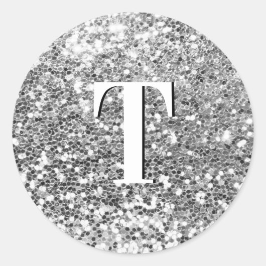 Sticker Rond Monogramme Pailleté Chunky Argent (Devant)
