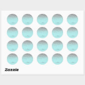 Sticker Rond Monogramme Pailleté Girly Bleu Sarcelle Aqua Argen (Feuille)