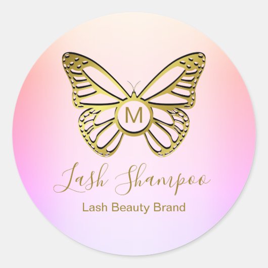Sticker Rond Monogramme papillon Arc-en-ciel Lash Shampoing (Devant)