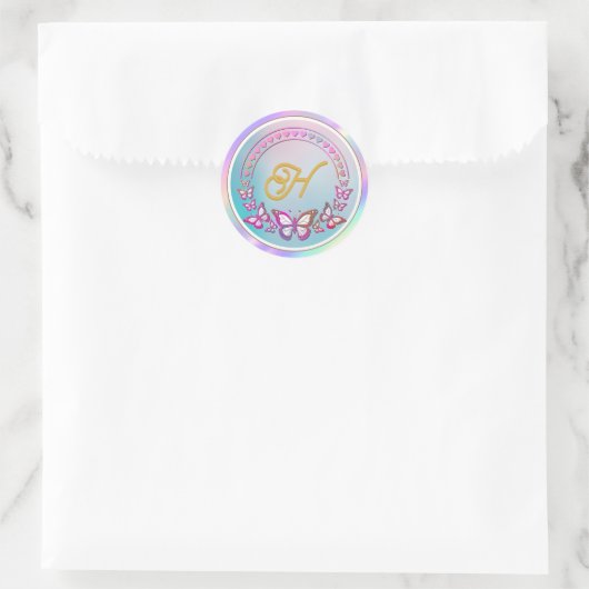 Sticker Rond Monogramme papillon personnalisé (Sac)