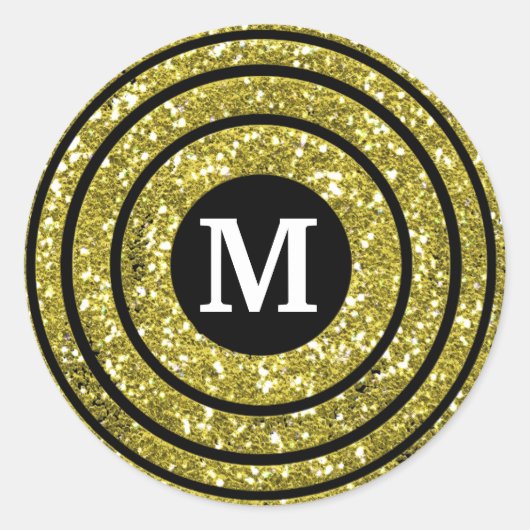 Sticker Rond Monogramme Parties scintillant Noir Et Or (Devant)