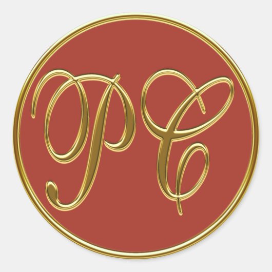 Sticker Rond Monogramme PC en or 3D 2 (Devant)