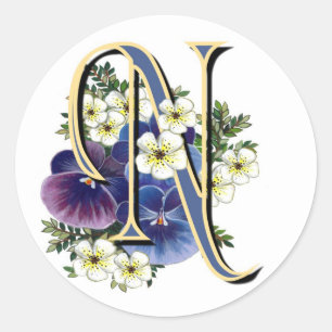 Sticker Rond Monogramme peint à la main d'initiale de pensée -
