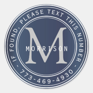 Sticker Rond Monogramme perdu et trouvé dans le bleu marine