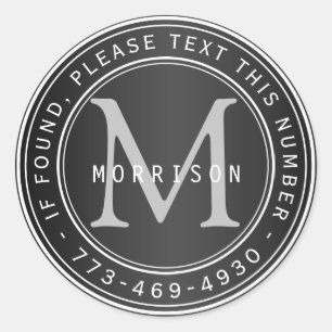 Sticker Rond Monogramme perdu et trouvé en noir