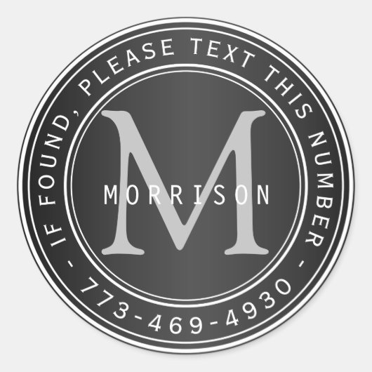 Sticker Rond Monogramme perdu et trouvé en noir (Devant)
