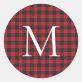 Sticker Rond Monogramme personnalisé à carreaux de Noël classiq (Devant)