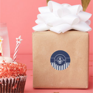 Sticker Rond Monogramme personnalisé Ancre et ligne nautiques 