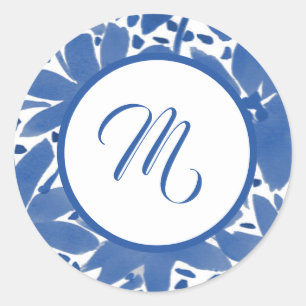 Sticker Rond Monogramme personnalisé bleu initial