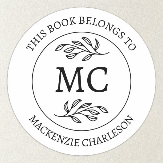 Sticker Rond Monogramme personnalisé Ce livre appartient à