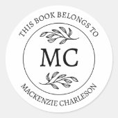 Sticker Rond Monogramme personnalisé Ce livre appartient à (Devant)
