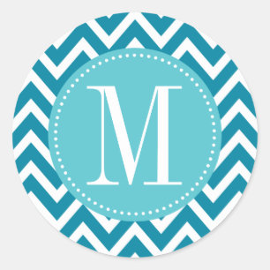 Sticker Rond Monogramme personnalisé Chevron bleu
