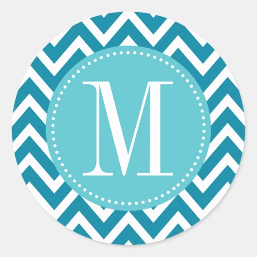 Sticker Rond Monogramme personnalisé Chevron bleu (Devant)