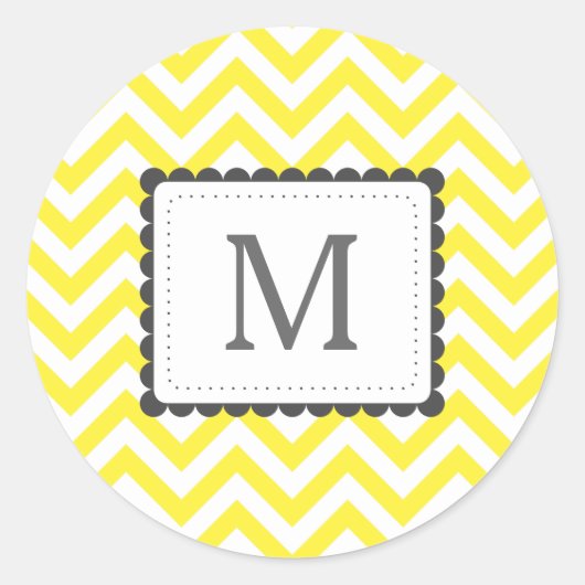 Sticker Rond Monogramme personnalisé Chevron jaune et blanc (Devant)
