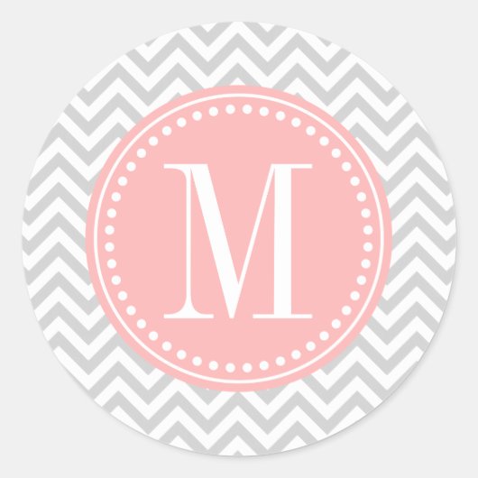 Sticker Rond Monogramme personnalisé Chevron Zigzag gris clair (Devant)