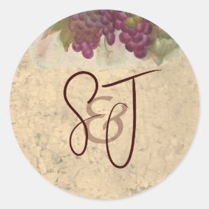 Sticker Rond Monogramme personnalisé de mariage de vignoble ave