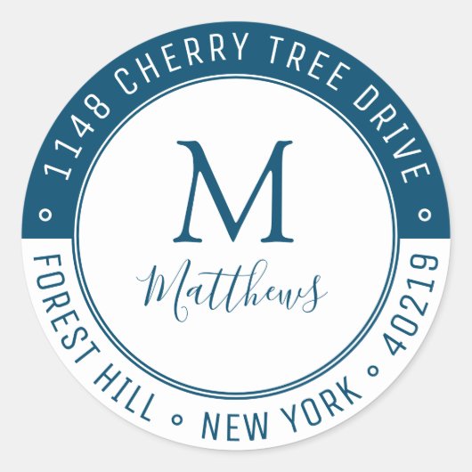 Sticker Rond Monogramme personnalisé élégant Nom et adresse de (Devant)