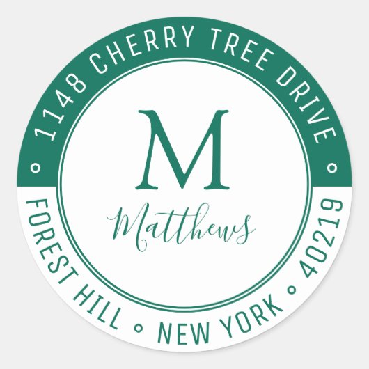 Sticker Rond Monogramme personnalisé élégant Nom et adresse de (Devant)