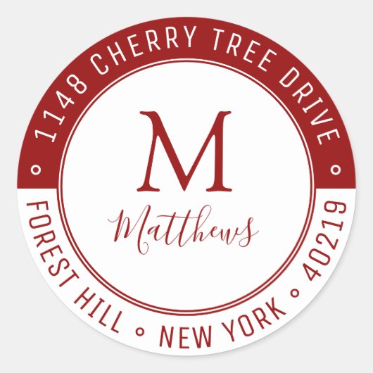 Sticker Rond Monogramme personnalisé élégant Nom et adresse de (Devant)