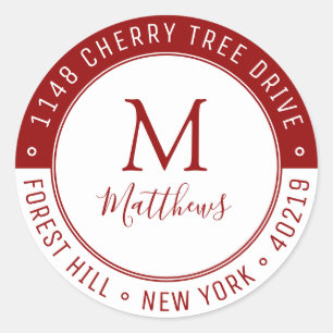 Sticker Rond Monogramme personnalisé élégant Nom et adresse de 