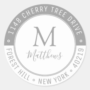 Sticker Rond Monogramme personnalisé élégant Nom et adresse de 