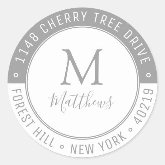 Sticker Rond Monogramme personnalisé élégant Nom et adresse de  (Devant)