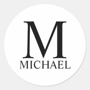 Sticker Rond Monogramme personnalisé et nom Bâton rond classiqu