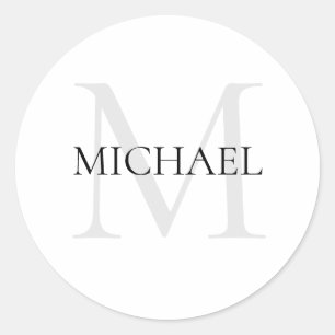 Sticker Rond Monogramme personnalisé et nom blanc