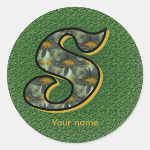 Sticker Rond Monogramme personnalisé initiales D avec motif flo