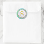 Sticker Rond Monogramme personnalisé Mandala Gold et turquoise (Sac)
