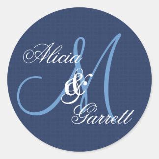 Sticker Rond Monogramme personnalisé Mariage bleu nuit V21