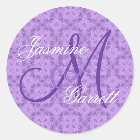 Sticker Rond Monogramme personnalisé Mariage violet V12 (Devant)