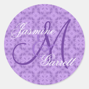 Sticker Rond Monogramme personnalisé Mariage violet V12