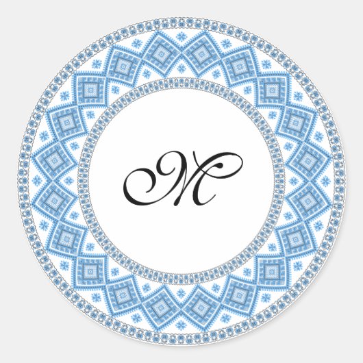 Sticker Rond Monogramme personnalisé motif de point croisé init (Devant)