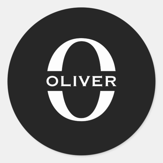 Sticker Rond Monogramme Personnalisé Noir Et Blanc Nom (Devant)