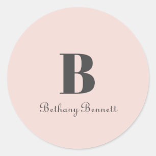 Sticker Rond Monogramme personnalisé Nom initial Blush Grey