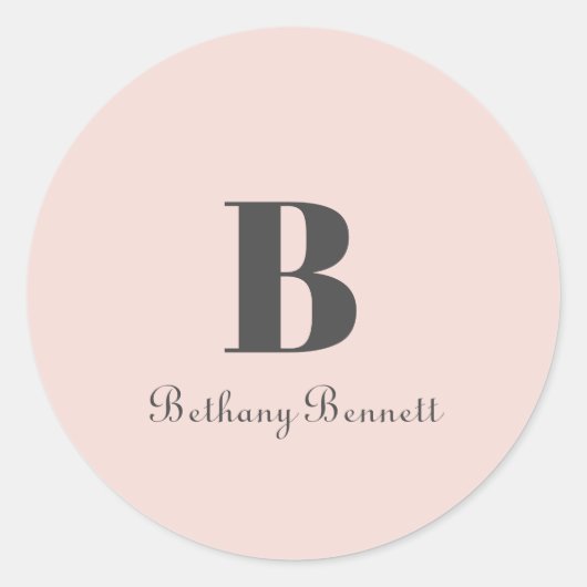 Sticker Rond Monogramme personnalisé Nom initial Blush Grey (Devant)