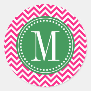 Sticker Rond Monogramme personnalisé par zigzag de Chevron de