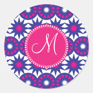 Sticker Rond Monogramme personnalisé Purple Rose Stars Cercles